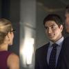 Arrow -- "The Calm" -- Image AR301c_0246b -- Pictured (L-R): Emily Bett Rickards as Felicity Smoak, Brandon Routh as Ray Palmer, and Stephen Amell as Oliver Queen -- Photo: Cate Cameron/The CW -- ÃÂ© 2014 The CW Network, LLC. All Rights Reserved.