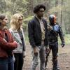 Arrow -- "Lian Yu" -- Image AR523a_0162b.jpg -- Pictured (L-R): Willa Holland as Thea Queen / Speedy, Emily Bett Rickards as Felicity Smoak, Echo Kellum as Curtis Holt/Mr.Terrific, Deathstroke, and Anne Hopkins as Samantha -- Photo: Jack Rowand/The CW -- ÃÂ© 2017 The CW Network, LLC. All Rights Reserved.