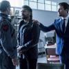 Arrow -- "Deathstroke Returns" -- Image AR605b_0079b.jpg -- Pictured (L-R): Paul Cowling as the Warden, Manu Bennett as Slade Wilson/Deathstroke  and Stephen Amell as Oliver Queen -- Photo: Cate Cameron/The CW -- ÃÂ© 2017 The CW Network, LLC. All Rights Reserved.