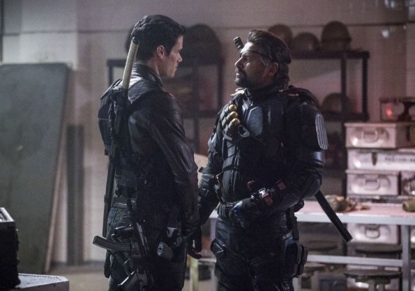 Arrow -- "Promises Kept" -- Image AR606a_0022b.jpg -- Pictured (L-R): Liam Hall as Kane Wolfman and Manu Bennett as Slade Wilson/Deathstroke -- Photo: Jack Rowand/The CW -- ÃÂ© 2017 The CW Network, LLC. All Rights Reserved.