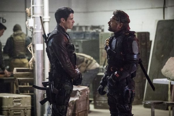 Arrow -- "Promises Kept" -- Image AR606a_0042b.jpg -- Pictured (L-R): Liam Hall as Kane Wolfman and Manu Bennett as Slade Wilson/Deathstroke -- Photo: Jack Rowand/The CW -- ÃÂ© 2017 The CW Network, LLC. All Rights Reserved.