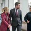 Arrow -- "Thanksgiving" -- Image AR607a_0132b.jpg -- Pictured (L-R): Emily Bett Rickards as Felicity Smoak, Stephen Amell as Oliver Queen, and Alison Araya as Officer Lopez-- Photo: Dan Power/The CW -- ÃÂ© 2017 The CW Network, LLC. All Rights Reserved.