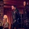 Arrow -- "Collision Course" -- Image Number: ARR614a_0079.jpg -- Pictured (L-R): Emily Bett Rickards as Felicity Smoak, Stephen Amell as Oliver Queen/Green Arrow and David Ramsey as John Diggle/Spartan -- Photo: Dean Buscher/The CW -- ÃÂ© 2018 The CW Network, LLC. All rights reserved.
