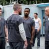 Arrow -- "The Longbow Hunters" -- Image Number: AR702a_0153b -- Pictured (L-R): Cody Runnels as Derek Sampson, Stephen Amell as Oliver Queen/Green Arrow, Michael Jai White as Ben Turner/Bronze Tiger, and Vinnie Jones as Danny "Brick" Brickwell -- Photo: Dean Buscher/The CW -- ÃÂ© 2018 The CW Network, LLC. All Rights Reserved.