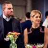 Arrow -- "Unmasked" -- Image Number: AR708a_0307b -- Pictured (L-R): Stephen Amell as Oliver Queen/Green Arrow, Emily Bett Rickards as Felicity Smoak and Katie Cassidy as Laurel Lance/Black Siren -- Photo: Dean Buscher/The CW -- ÃÂ© 2018 The CW Network, LLC. All Rights Reserved.