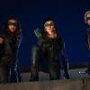 Arrow -- "Green Arrow & The Canaries" -- Image Number: AR809b_0627r.jpg -- Pictured (L-R): Juliana Harkavy as Dinah Drake/Black Canary, Katherine McNamara as Mia and Katie Cassidy as Laurel Lance/Black Siren -- Photo: Colin Bentley/The CW -- © 2020 The CW Network, LLC. All Rights Reserved.