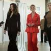 Arrow -- "Green Arrow & The Canaries" -- Image Number: AR809d_0117r.jpg -- Pictured (L-R): Juliana Harkavy as Dinah Drake/Black Canary, Katherine McNamara as Mia and Katie Cassidy as Laurel Lance/Black Siren -- Photo: Dean Buscher/The CW -- © 2020 The CW Network, LLC. All Rights Reserved.