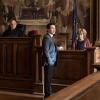 "Jury Duty"--Bull finds himself on the opposite side of voire dire when he must serve jury duty while simultaneously mounting a defense for a woman on trial for killing her daughter\'s murderer, on BULL, Monday, Oct. 1 (10:00-11:00 PM, ET/PT) on the CBS Television Network.   Pictured L-R: Todd Susman as Judge Mathias Cleary, Freddy Rodriguez as Benny Col--n, and Gus Birney as Penny Spiro Photo: David Giesbrecht/CBS ÃÂ©2018 CBS Broadcasting, Inc. All Rights Reserved