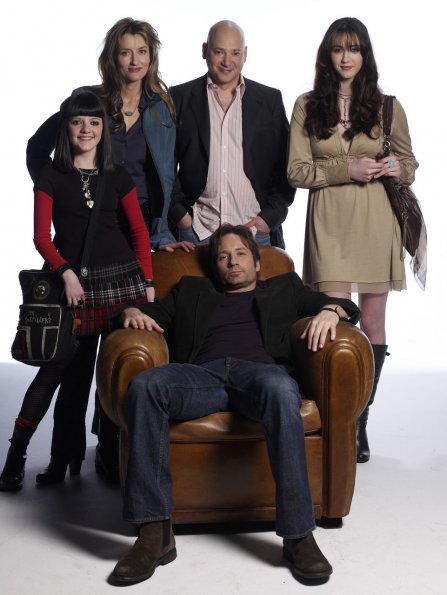 Starring in Showtime's stylish new comedy series (as yet untitled) are: Center, seated in the chair: David Duchovny ("Hank"). Standing behind Duchovny is left to right: Madeleine Martin ("Becca" - the daughter), Natascha McElhone ("Karen" - the ex-girlfriend), Evan Handler ("Charlie" - the best friend) and Madeline Zima ("Mia"). Starring in Showtime's stylish new comedy series (as yet untitled) are: Center, seated in the chair: David Duchovny ("Hank"). Standing behind Duchovny is left to right: Madeleine Martin ("Becca" - the daughter), Natascha McElhone ("Karen" - the ex-girlfriend), Evan Handler ("Charlie" - the best friend) and Madeline Zima ("Mia").