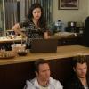 Charmed -- "Touched By A Demon" -- Image Number: CMD114b_0025.jpg -- Pictured (L-R): Sarah Jeffery as Maggie, Scott Porter as Levi, Jimmy Tatro as Gideon and Melonie Diaz as Mel -- Photo: Diyah Peray/The CW -- ÃÂ© 2019 The CW Network, LLC. All Rights Reserved.