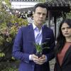 Charmed -- "Red Rain" -- Image Number: CMD121a_0244.jpg -- Pictured (L-R): Rupert Evans as Harry, Melonie Diaz as Mel and Virginia Williams as Charity -- Photo: Colin Bentley/The CW -- ÃÂ© 2019 The CW Network, LLC. All rights reserved.