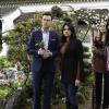 Charmed -- "Red Rain" -- Image Number: CMD121a_0279.jpg -- Pictured (L-R): Rupert Evans as Harry, Melonie Diaz as Mel, Virgina Williams as Charity and Sarah Jeffery as Maggie -- Photo: Colin Bentley/The CW -- ÃÂ© 2019 The CW Network, LLC. All rights reserved.