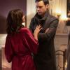 Charmed -- "Past is Present" -- Image Number: CMD207b_0015b.jpg -- Pictured (L-R): Poppy Drayton as Abigael and Rupert Evans as Harry -- Photo: Colin Bentley/The CW -- © 2019 The CW Network, LLC. All rights reserved.