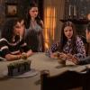 Charmed -- "The Rules of Engagement" -- Image Number: CMD208b_0033b.jpg -- Pictured (L-R): Madeleine Mantock as Macy, Melonie Diaz as Melanie, Sarah Jeffery as Maggie, and Rupert Evans as Harry -- Photo: Colin Bentley/The CW -- © 2019 The CW Network, LLC. All rights reserved.