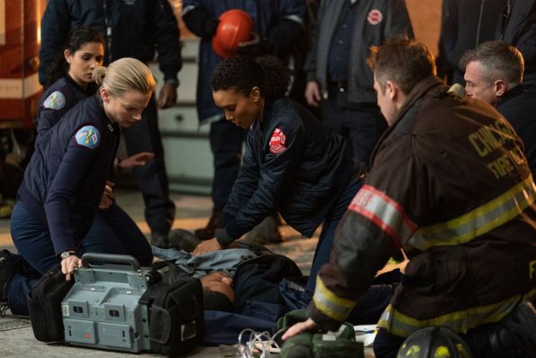 CHICAGO FIRE -- "Until The Weather Breaks" Episode 719 -- Pictured: (l-r) Kara Killmer as Sylvie Brett, Annie Ilonzeh as Emily Foster -- (Photo by: Elizabeth Morris/NBC)