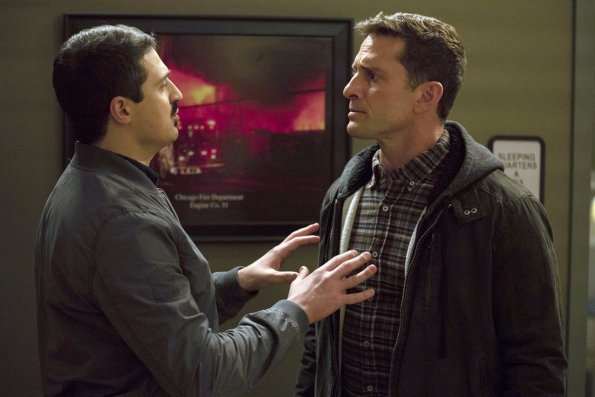 CHICAGO FIRE -- "Until The Weather Breaks" Episode 719 -- Pictured: (l-r) Yuri Sardarov as Otis, David Fumero as John Garrett -- (Photo by: Parrish Lewis/NBC)