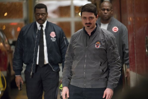 CHICAGO FIRE -- "Until The Weather Breaks" Episode 719 -- Pictured: (l-r) Eamonn Walker as Wallace Boden, Yuri Sardarov as Otis -- (Photo by: Parrish Lewis/NBC)