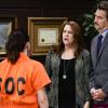 Crazy Ex Girlfriend -- "I Want To Be Here" -- Image Number: CEG401a_0288.jpg -- Pictured (L-R): Rachel Bloom as Rebecca, Donna Lynne Champlin as Paula and Pete Gardner as Darryl -- Photo: Robert Voets/The CW -- ÃÂ© 2018 The CW Network, LLC  All Rights Reserved.