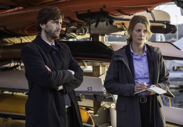 GRACEPOINT: 10-episode mystery event series GRACEPOINT, starring Welsh BAFTA winner David Tennant (&#x201c;Dr. Who&#x201d;), Emmy Award winner Anna Gunn (&#x201c;Breaking Bad&#x201d;), Academy Award nominee Jacki Weaver (&#x201c;Silver Linings Playbook&#x201d;), Academy Award nominee Nick Nolte (&#x201c;Warrior,&#x201d; &#x201c;Affliction&#x201d;) and SAG Award winner Michael Pe&#xf1;a (&#x201c;American Hustle&#x201d;) is a riveting mystery that follows the tragic death of a young boy, and the major police investigation and nationwide media frenzy that subsequently overtake a picturesque seaside town, where anyone is a suspect. GRACEPOINT will air Thursdays (9:00-10:00 PM ET/PT) this fall on FOX. Pictured: (L-R) David Tennant and Anna Gunn. &#xa9;2014 Fox Broadcasting Co. Cr: Ed Araquel/FOX