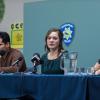 GRACEPOINT: The Solano Family (L-R: Michael Peña, Virgina Kull and Madalyn Horcher) speak at a press conference in "Episode Five" of GRACEPOINT airing Thursday, Oct. 30 (9:00-10:00 PM ET/PT) on FOX. ©2014 Fox Broadcasting Co. Cr: Ed Araquel/FOX