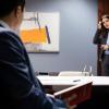 Sonya Cassidy as Liz Dudley, Hayden Szeto as Corporate Guy - Lodge 49 _ Season 1, Episode 7 - Photo Credit: Jackson Lee Davis/AMC