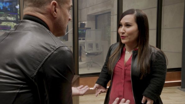 "Fish Scaler" -- Using a fish scaler and some fishing wire, Mac and Jack must track down a corrupt FBI agent who has framed a man for murder. Also, everyone on the team is terrified to get their first performance review from Matty, their tough new boss, on MACGYVER, Friday, Feb. 3 (8:00-9:00 PM, ET/PT) on the CBS Television Network.  Pictured: George Eads, Meredith Eaton.    PHOTO CREDIT:   CBS ÃÂ© 2016 CBS.  All Rights Reserved.