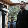 "Bullet + Pen" -- The LAPD interrupts the team\'s Christmas celebration to arrest Mac for terrorism when they find a body in a building destroyed by a bomb Mac built, on MACGYVER, Friday, Dec. 15 (8:00-9:00 PM, ET/PT). Pictured: Justin Hires, George Eads.  Photo: Guy D\'Alema/CBS ÃÂ©2017 CBS Broadcasting, Inc. All Rights Reserved