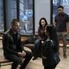 "Bullet + Pen" -- The LAPD interrupts the team\'s Christmas celebration to arrest Mac for terrorism when they find a body in a building destroyed by a bomb Mac built, on MACGYVER, Friday, Dec. 15 (8:00-9:00 PM, ET/PT). Pictured: George Eads, Tristin Mays,  Meredith Eaton, Justin Hires.  Photo: Guy D\'Alema/CBS ÃÂ©2017 CBS Broadcasting, Inc. All Rights Reserved