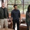 "MacGyver + MacGyver" -- MacGyver gets a shocking surprise when he tries to tell Matty that he\'s quitting the Phoenix Foundation, on the second season finale of MACGYVER, Friday, May 4 (8:00-9:00 PM, ET/PT) on the CBS Television Network. Tate Donovan guest stars as Oversight, a man with a history with Matty.Pictured: George Eads, Justin Hires,  Tristin Mays.  Photo: Jace Downs/CBS ÃÂ©2018 CBS Broadcasting, Inc. All Rights Reserved
