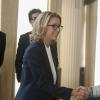 Just Another Normal Day -- While Elizabeth works to successfully broker a peace treaty between China and Japan, a Chinese student seeking political asylum threatens the deal.  Meanwhile, tensions rise at home between Alison and Stevie during Alison\'s sleepover party, on MADAM SECRETARY, Sunday, Oct. 12 (8:01-9:00 PM, ET/PT) on the CBS Television Network.  Blake Moran (Erich Bergen) from left, Matt Mahoney (Geoffrey Arend), Elizabeth McCord (TÃÂ©a Leoni) and Senator Kate Fletcher (Patricia Kalember) shown. Photo: Barbara Nitke/CBS ÃÂ©2014 CBS Broadcasting, Inc. All Rights Reserved