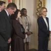 Just Another Normal Day -- While Elizabeth works to successfully broker a peace treaty between China and Japan, a Chinese student seeking political asylum threatens the deal.  Meanwhile, tensions rise at home between Alison and Stevie during Alison\'s sleepover party, on MADAM SECRETARY, Sunday, Oct. 12 (8:01-9:00 PM, ET/PT) on the CBS Television Network. Blake Moran (Erich Bergen) from left, Nadine Tolliver (Bebe Neuwirth), third from left, Daisy Grant (Patina Miller), Elizabeth McCord (TÃÂ©a Leoni) and Japanese Foreign Minister Shimbakura (James Saito), shown. Photo: Barbara Nitke/CBS  ÃÂ©2014 CBS Broadcasting, Inc. All Rights Reserved