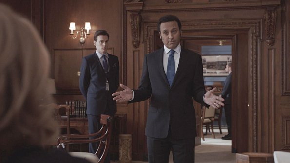 Chains of Command -- Elizabeth pushes for the prosecution of a Bahraini diplomat after he is caught holding a maid hostage in his home. Also, Henry\'s father comes to visit, on MADAM SECRETARY, Sunday, Jan. 11 (8:01-9:00 PM, ET/PT) on the CBS Television Network. Blake Moran (Erich Bergen), left, and Prince Yousif (Aasif Mandvi), shown. Photo: CBS ÃÂ©2014 CBS Broadcasting, Inc. All Rights Reserved