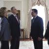 "The Kill List" -- As Elizabeth prepares for the arrival of Iranian President Shiraz to sign a nuclear treaty, she uncovers a top secret plot to assassinate him on United States soil. At the same time, she must deal with a massive protest by the Human Rights Campaign in response to Iran\'s plans to stone to death a gay citizen on MADAM SECRETARY, Sunday, April 26 (8:00--9:00 PM, ET/PT) on the CBS Television Network. From left, Elizabeth McCord (TÃÂ©a Leoni), President Conrad Dalton (Keith Carradine), President Najid Shiraz (Houshang Touzie) and Iranian Foreign Minister Rahimi (Sorab Wadia), shown. Photo: Sarah Shatz/CBS ÃÂ©2015 CBS Broadcasting, Inc.All Rights Reserved