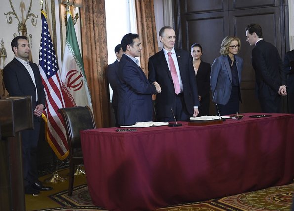 "The Kill List" -- As Elizabeth prepares for the arrival of Iranian President Shiraz to sign a nuclear treaty, she uncovers a top secret plot to assassinate him on United States soil. At the same time, she must deal with a massive protest by the Human Rights Campaign in response to Iran\'s plans to stone to death a gay citizen on MADAM SECRETARY, Sunday, April 26 (8:00--9:00 PM, ET/PT) on the CBS Television Network. From left, Iranian Foreign Minister Rahimi (Sorab Wadia), President Najid Shiraz (Houshang Touzie), President Conrad Dalton (Keith Carradine), Elizabeth McCord (TÃÂ©a Leoni) and Blake Moran (Erich Bergen), shown. Photo: Sarah Shatz/CBS ÃÂ©2015 CBS Broadcasting, Inc.All Rights Reserved