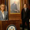 "Shutdown" -- As the government shutdown shows no sign of progress, Secretary of State McCord must negotiate an agreement between the White House and its opposition led by Senator Morejon (JosÃÂ© ZÃÂºÃÂ±iga).  Also, Elizabeth is having trouble finding a suitable replacement for the Chief of Staff position, on MADAM SECRETARY, Sunday, Oct. 29 (10:00-11:00 PM, ET/PT) on the CBS Television Network.  Pictured (L-R) TÃÂ©a Leoni as Elizabeth McCord, ÃÂ½eljko Ivanek as Russell Jackson and Erich Bergen as Blake Moran Photo: Jonathan Wenk/CBS ÃÂ©2017 CBS Broadcasting, Inc. All Rights Reserved