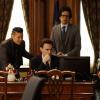"Minefield" -- Secretary of State McCord reluctantly agrees to host a holiday party in the hopes of persuading senators in attendance to pass a treaty that requires countries to destroy landmines.  Also, Henry tries to find evidence that the Senate Majority Leader exchanged information with the Russians, on MADAM SECRETARY, Sunday, Dec. 10 (10:00-11:00 PM, ET/PT) on the CBS Television Network. Pictured (L-R)  Sara Ramirez as Kat Sandoval, Erich Bergen as Blake Moran Geoffrey Arend  as Matt Mahoney and  Sebastian Arcelus as Jay Whitman, Photo: Myles Aronowitz /CBS 2017ÃÂ©CBS Broadcasting Inc. All Rights Reserved