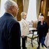 "E Pluribus Unum"-- Former Secretaries of State Hillary Clinton, General Colin Powell and Madeleine Albright joined TÃÂ©a Leoni on set at Madam Secretary. In this upcoming episode, Secretary of State Elizabeth McCord turns to the former Secretaries of State to ask their advice on how to respond to a delicate situation, in the fifth season premiere of MADAM SECRETARY, Sunday, October 7 (10:00-11:00 PM ET/PT) on the CBS Television Network. Pictured (L-R): General Colin Powell, Hillary Clinton, Madeleine Albright, and TÃÂ©a Leoni as Elizabeth McCord. Photo: David M. Russell/CBSÃÂ©2018 CBS Broadcasting, Inc. All Rights Reserved