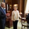 "E Pluribus Unum"-- Former Secretaries of State Hillary Clinton, General Colin Powell and Madeleine Albright joined TÃÂ©a Leoni on set at Madam Secretary. In this upcoming episode, Secretary of State Elizabeth McCord turns to the former Secretaries of State to ask their advice on how to respond to a delicate situation, in the fifth season premiere of MADAM SECRETARY, Sunday, October 7 (10:00-11:00 PM ET/PT) on the CBS Television Network. Pictured (L-R): General Colin Powell, Hillary Clinton, and Madeleine Albright. Photo: David M. Russell/CBSÃÂ©2018 CBS Broadcasting, Inc. All Rights Reserved