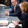 "The Courage to Continue" -- When Haiti\'s democracy is threatened by a president who refuses to step down after losing the election, Elizabeth tries to solve the problem without resorting to military action. Also, Blake has one week to find a new job before Elizabeth fires him as her assistant, on MADAM SECRETARY, Sunday, Nov. 25 (10:30-11:30 PM, ET/10:00-11:00 PM, PT) on the CBS Television Network. Pictured (L-R) Keith Carradine as President Dalton and  TÃÂ©a Leoni as Elizabeth Adams McCord   Photo: David M. Russell/CBS ÃÂ©2018 CBS Broadcasting, Inc. All Rights Reserved