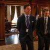 "The New Normal" -- When a super typhoon threatens a small Pacific island, Elizabeth tries to relocate its population before the storm makes landfall. Also, Henry gives a speech to an evangelical group about climate change, on MADAM SECRETARY, Sunday, March 17 (10:00-11:00 PM, ET/PT) on the CBS Television Network.   Pictured (L-R)  Erich Bergen as Blake Moran and Sebastian Arcelus as Jay Whitman    Photo: Michael Parmelee/CBS ÃÂ©2019 CBS Broadcasting Inc. All Rights Reserved.