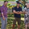 "Sudden Death" -- Coverage of the CBS series MAGNUM P.I., scheduled to air on the CBS Television Network. Pictured L-R: Zachary Knighton as Orville "Rick" Wright, Jay Hernandez as Thomas Magnum, and Amy Hill as Teuila "Kumu" Tuileta  Photo: Karen Neal/CBS ÃÂ©2018 CBS Broadcasting, Inc. All Rights Reserved8