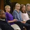 "Dirty Money and a Woman Named Mike" -- Jill (Jaime Pressly, far left), Christy (Anna Faris, center left), Bonnie (Allison Janney, center right) and Marjorie (Mimi Kennedy, far right) are shocked when they discover how prison has changed their friend Regina, on MOM, Thursday, March 5 (9:30-10:00 PM, ET/PT) on the CBS Television Network. Photo: Darren Michaels/Warner Bros. Entertainment Inc.  ÃÂ© 2015 WBEI. All rights reserved.