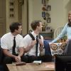 "Dropped Soap and a Big Guy on a Throne" -- Bonnie (Allison Janney) invites two Mormon messengers into her home to discuss religious material, on MOM, Thursday, April 2 (9:30-10:00 PM, ET/PT) on the CBS Television Network. Cliff (H. Michael Croner) and Chip (Matt Hobby), also shown. Photo: Darren Michaels/Warner Bros. Entertainment Inc. ÃÂ© 2015 WBEI. All rights reserved.