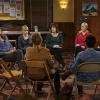 "Sticky Hands and a Walk on the Wild Side" -- Bonnie (Allison Janney), Christy (Anna Faris), Wendy (Beth Hall) and Jill (Jaime Pressly) participate in an AA meeting, on MOM, Thursday, Feb. 25 (9:01-9:30 PM, ET/PT) on the CBS Television Network.  Photo: Monty Brinton/CBS ÃÂ©2015 CBS Broadcasting, Inc. All Rights Reserved