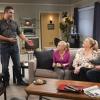 "Lumbar Support and Old Pork" -- Bonnie has an unexpected reaction when she learns that Adam\'s bar is doing well. Also, Christy and Tammy go on a double date, on MOM, Thursday, April 18 (9:01-9:30 PM, ET/PT) on the CBS Television Network. Pictured L to R: Konstantin Lavysh as Sergei, Anna Farris as Christy,  Kristen Johnston as Tammy, and David Meunier as Yuri. Photo: Sonja Flemming/CBS ÃÂ©2019 CBS Broadcasting, Inc. All Rights Reserved