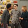 MULANEY:  John's (John Mulaney, C) mother (guest star Nora Dunn, R) is excited to see Motif (Seaton Smith, L) in the "In the Name of the Mother, and the Son and the Holy Andre" episode of MULANEY airing Sunday, Nov. 9 (9:30-10:00 PM ET/PT) on FOX.  ©2014 Fox Broadcasting Co. Cr:  Ray Mickshaw/FOX