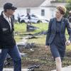 "Touched By The Sun" -- When a female combat pilot and Navy hero dies in an air-show plane crash, the NCIS team must investigate if it\'s the fault of the pilot or the new jet, just approved to ship to bases globally, on NCIS: NEW ORLEANS, Tuesday, Oct. 6 (9:00-10:00 PM, ET/PT), on the CBS Television Network. Pictured L-R: Scott Bakula as Special Agent Dwayne Pride and Leslie Hope as SecNav Sarah Porter Photo: Skip Bolen/CBS ÃÂ©2014 CBS Broadcasting, Inc. All Rights Reserved