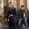 Nancy Drew -- "The Lady of Larkspur Lane" -- Image Number: NCD112a_0171b.jpg -- Pictured (L-R): Kennedy McMann as Nancy, Tunji Kasim as Nick and Leah Lewis as Leah -- Photo: Bettina Strauss/The CW -- © 2020 The CW Network, LLC. All Rights Reserved.