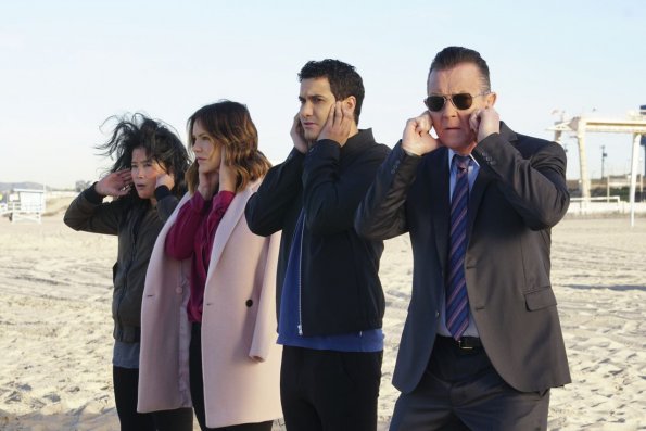 "Wave Goodbye" -- Team Scorpion must prevent an incoming tsunami from hitting a vulnerable nuclear power facility, and Toby secretly helps his ex-fiancÃÂ©e retrieve her stolen identity, on SCORPION, Monday, Jan. 29 (10:00-11:00 PM, ET/PT) on the CBS Television Network. Pictured: Jadyn Wong, Katharine McPhee, Elyes Gabel, Robert Patrick Photo: Monty Brinton/CBS ÃÂ©2017 CBS Broadcasting, Inc. All Rights Reserved