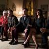 SCREAM QUEENS: L-R: Guest stars Julia Duffy and Alan Thicke, series star Glen Powell, guest stars Rachele Brooke Smith and Patrick Schwarzenegger in the "Thanksgiving" episode of SCREAM QUEENS airing Tuesday, Nov. 24 (9:00-10:00 PM ET/PT) on FOX. ©2015 Fox Broadcasting Co. Cr: Cook Allender/FOX.
